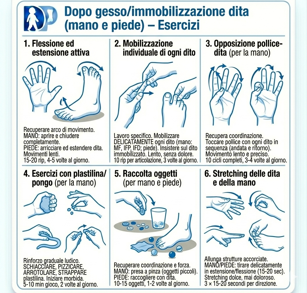 Scheda esercizi per Dopo gesso/immobilizzazione dita (mano e piede)