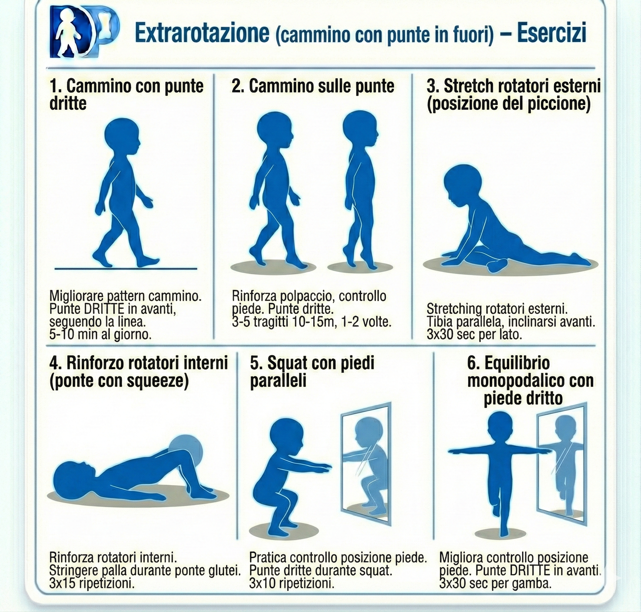 Scheda esercizi per Extrarotazione (cammino con punte in fuori)