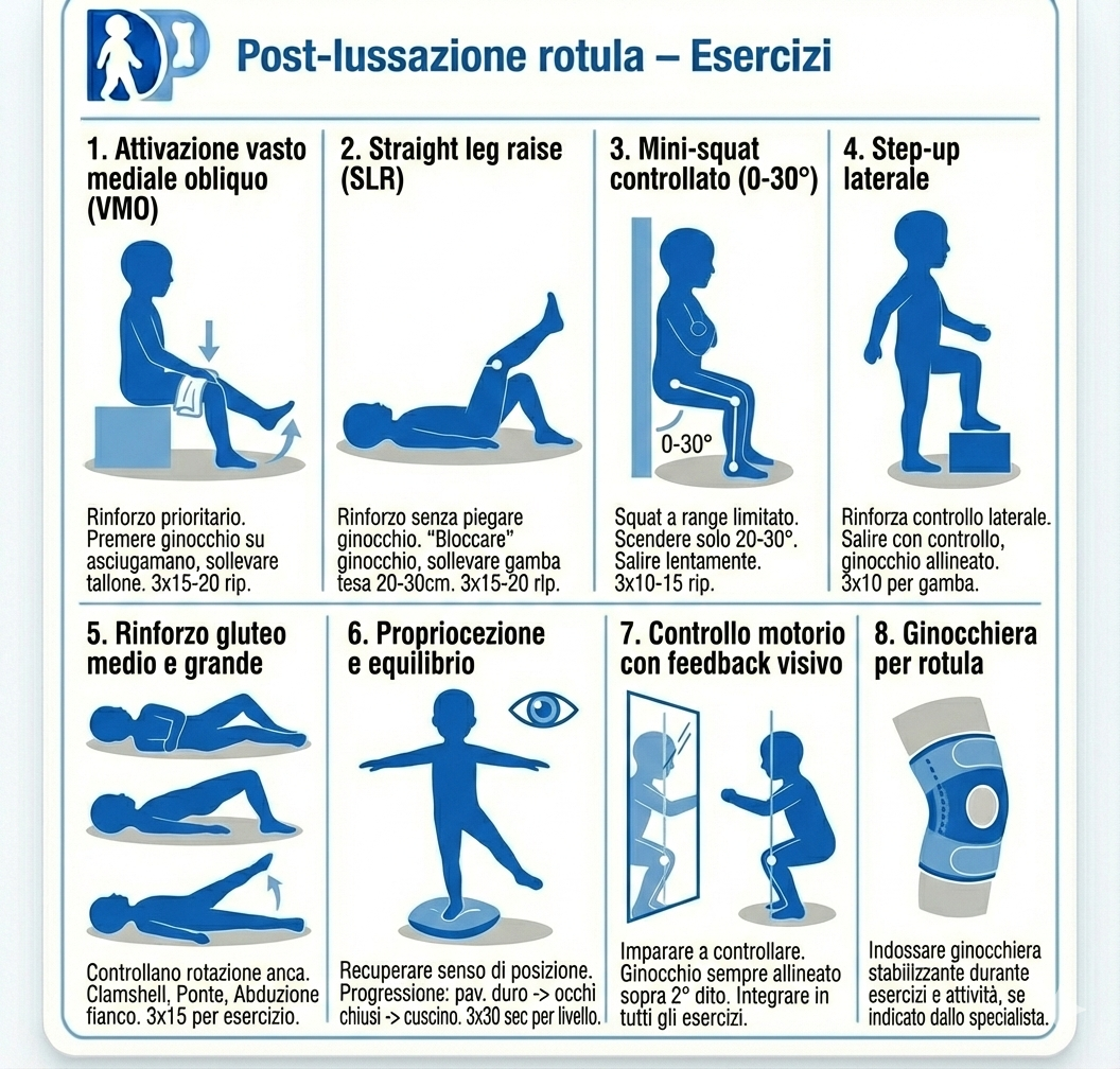 Scheda esercizi per Post-lussazione rotula